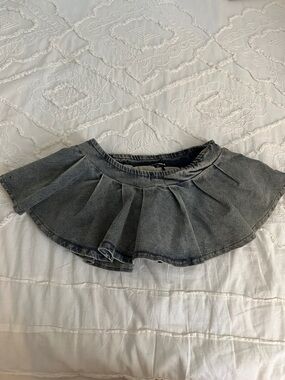 Fashion Nova Washed Gray Denim Circle Mini Skirt
